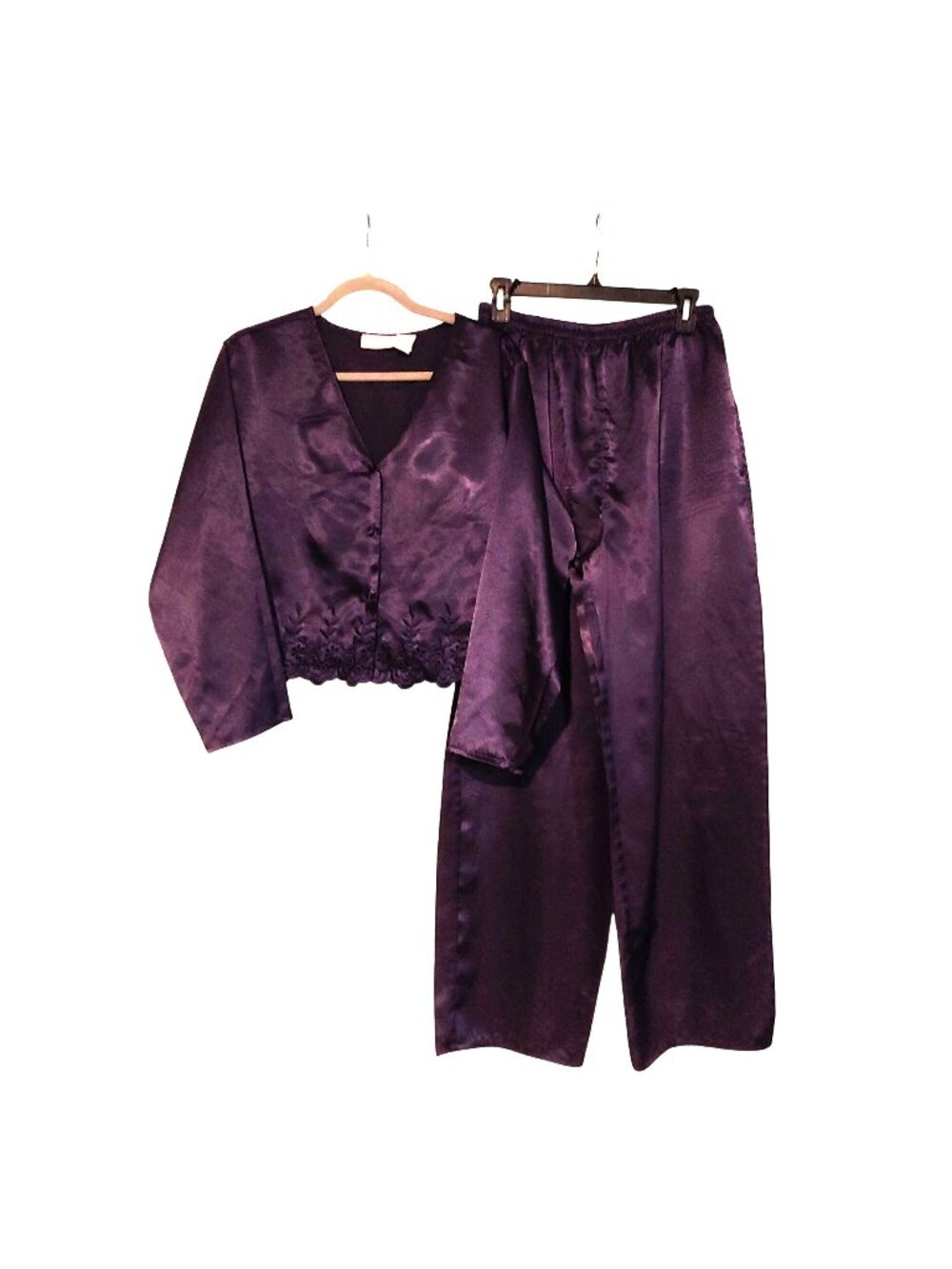 Victoria’s Secret Gold Label Satin Pajama Set Loungewear Embroidered VTG S Lux